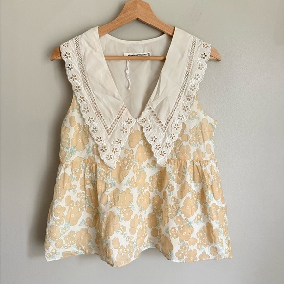 Amanda Uprichard was oversized lace collar floral top - Picture 1 of 5